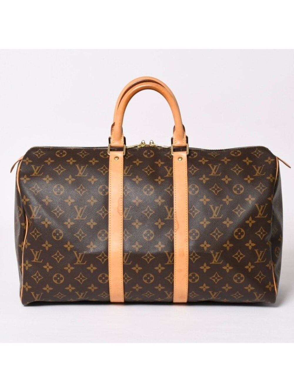 Louis Vuitton Monogram Keepall 45 Boston Bag Canvas Vachetta Leather Brown Gold